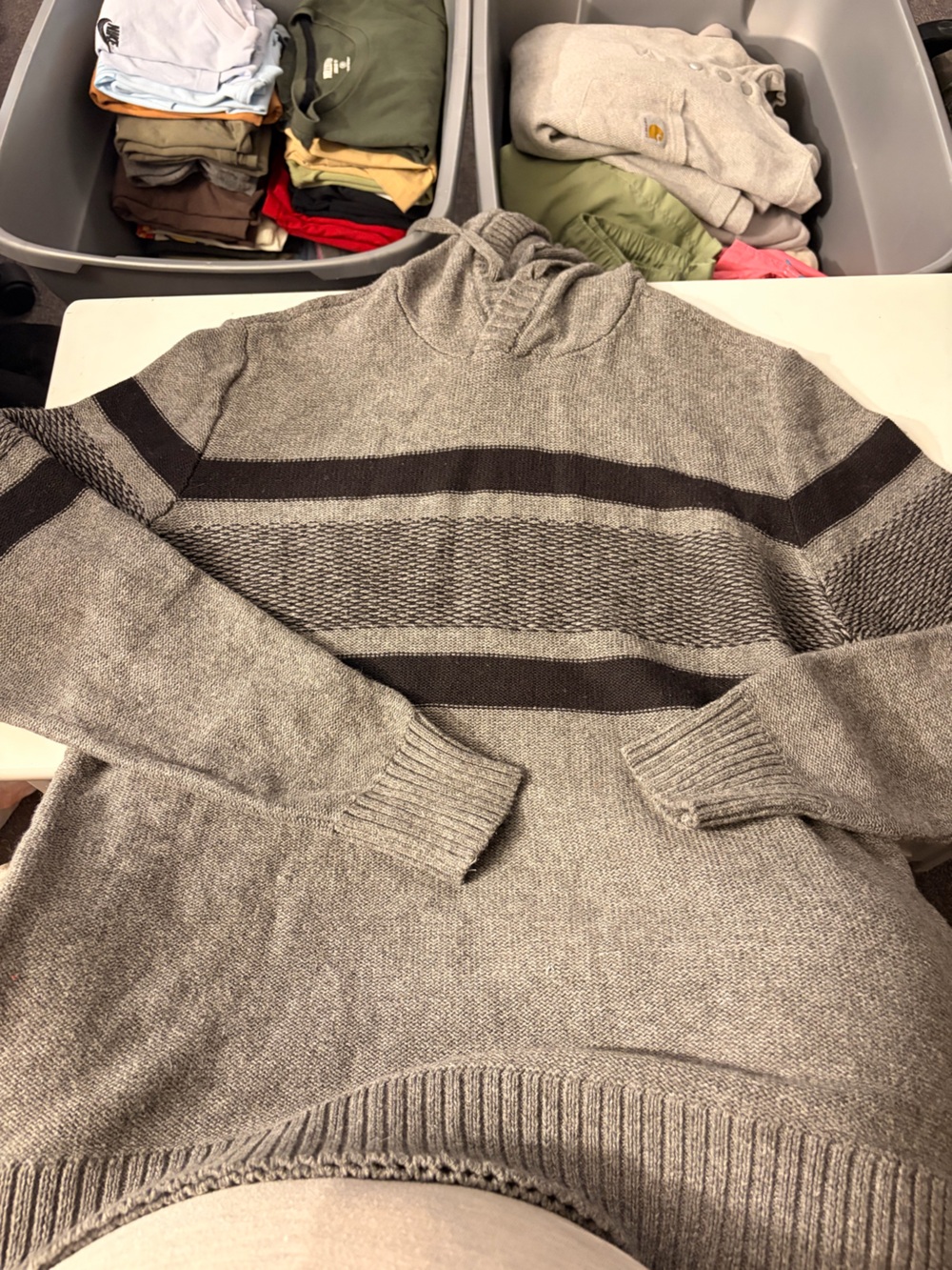 American Eagle Outfitters Grey Crewneck Sweater with Dark Stripe